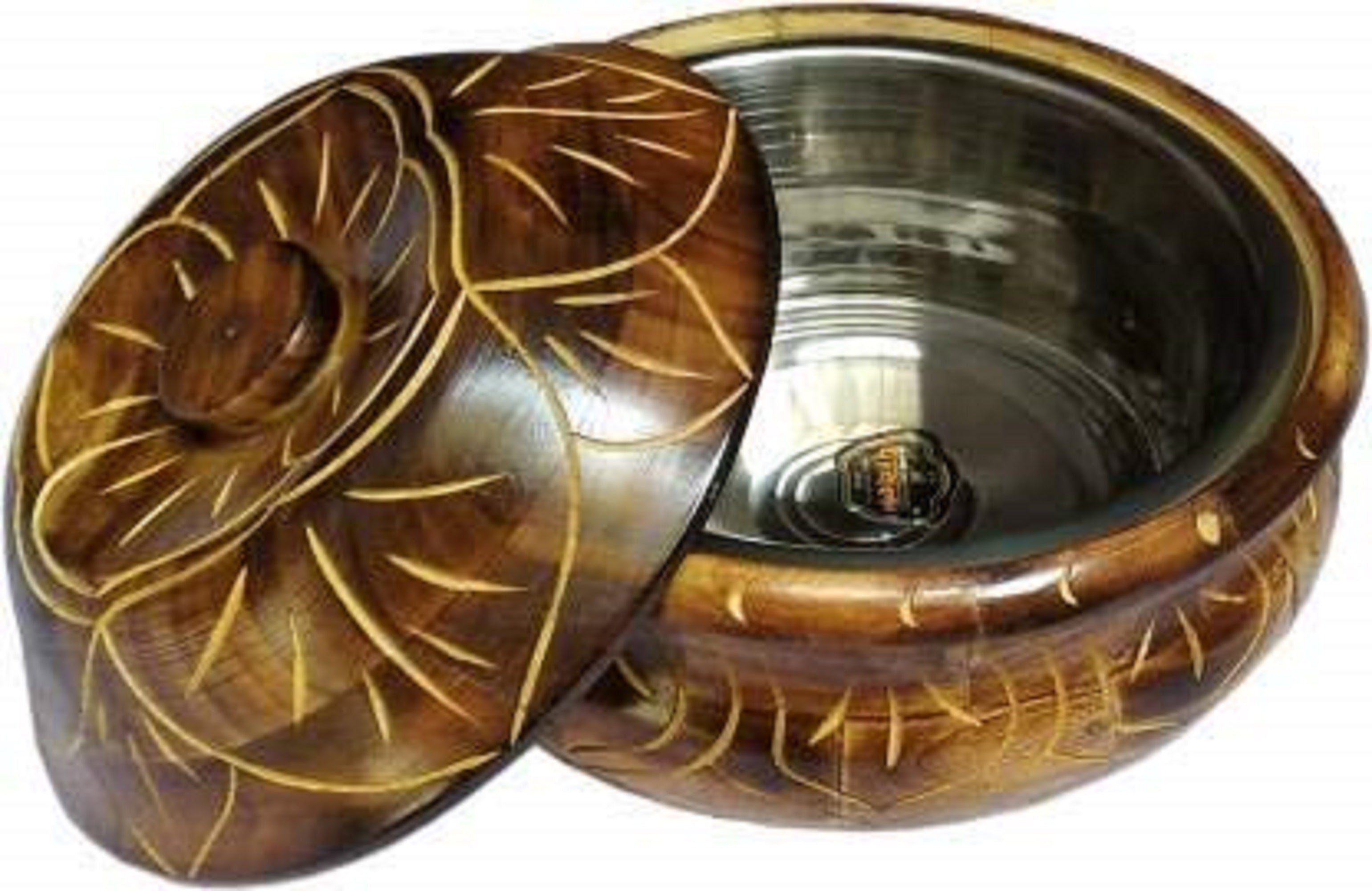 wooden flower design casserole/chapati box with steel for roti/chapati/snacks